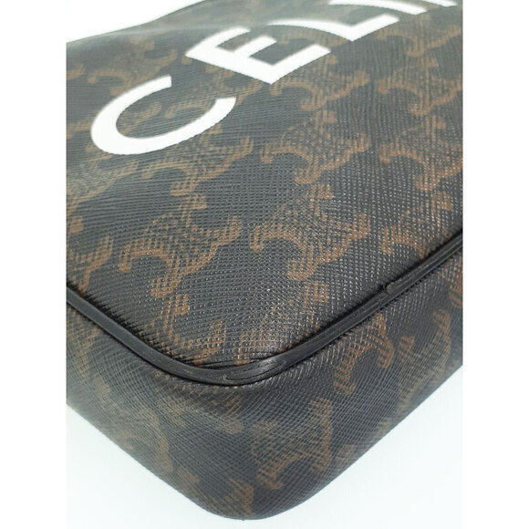 Celine Triomphe Messenger Bag Shoulder Canvas Leather Black Brown - Picture 5 of 9